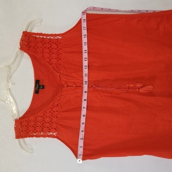 Cupio Orange Crochet Embroidered Sleeveless Tassel Tie 3/4 Button Front Top L - Picture 11 of 14